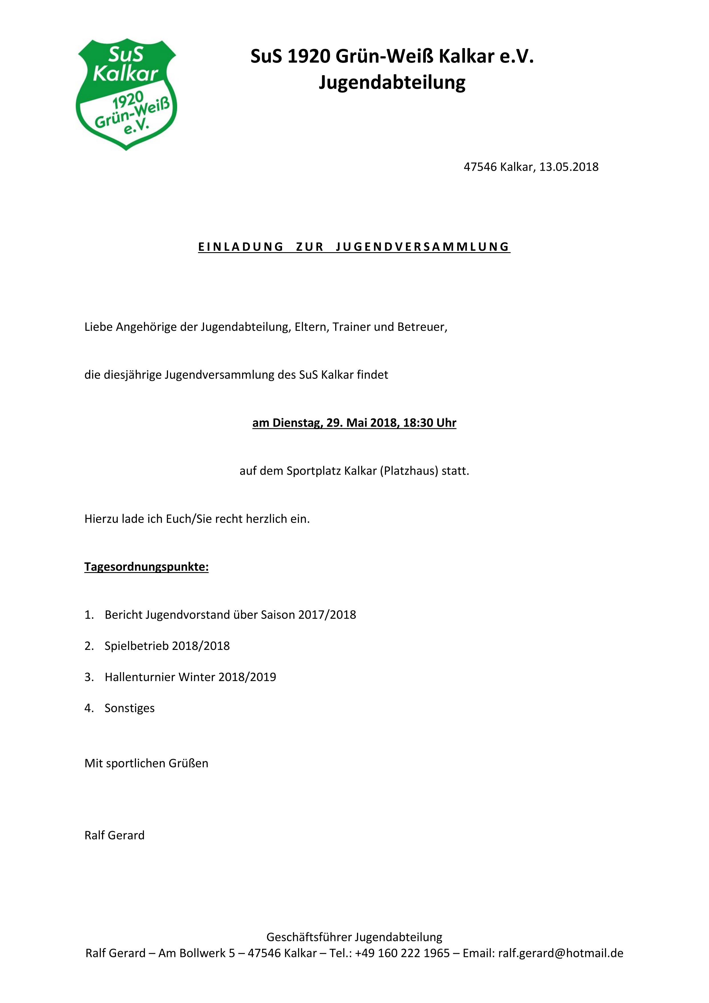 Einladung Jugendversmmlung